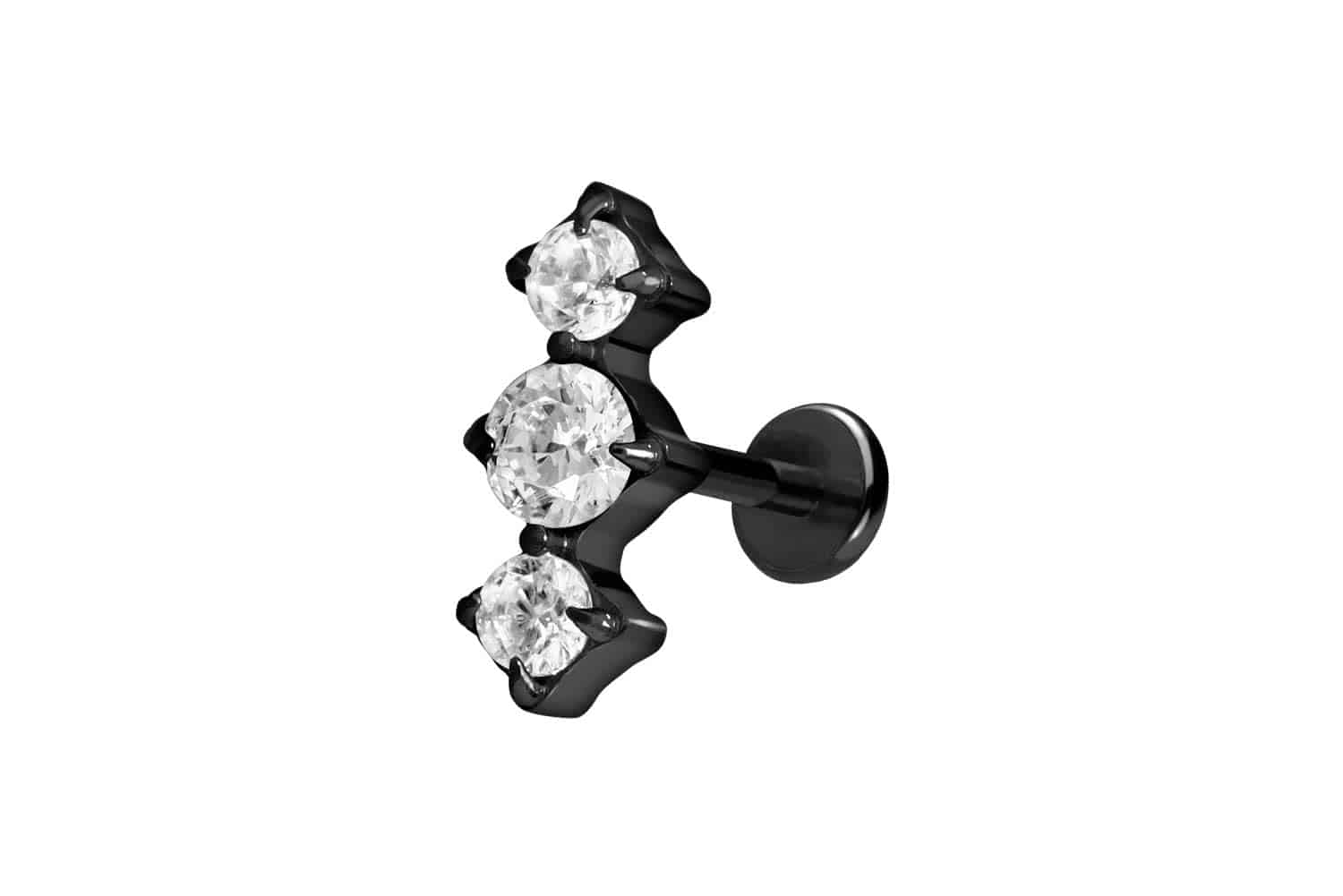 Titan Labret Piercing mit Push Fit 3 EINGEFASSTE KRISTALLE